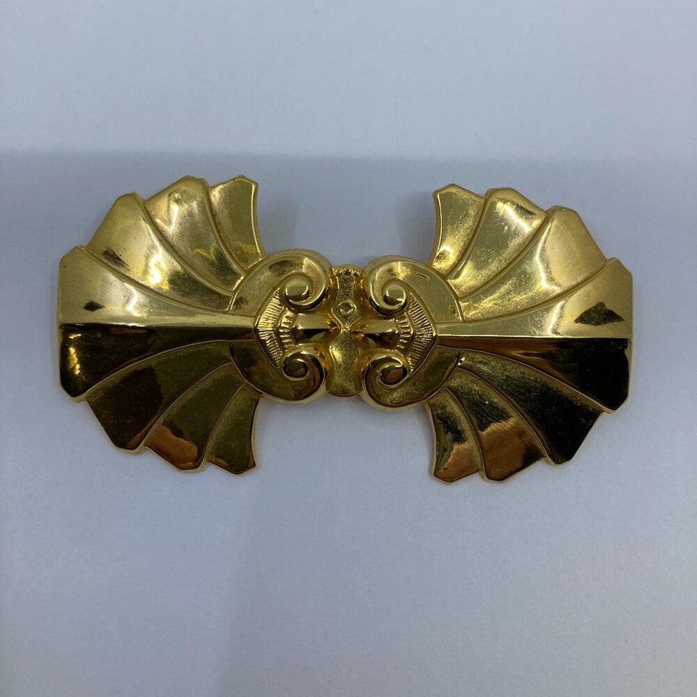 Vtg 1980 MICHEL ROBICHAUD designer bow gold tone brooch